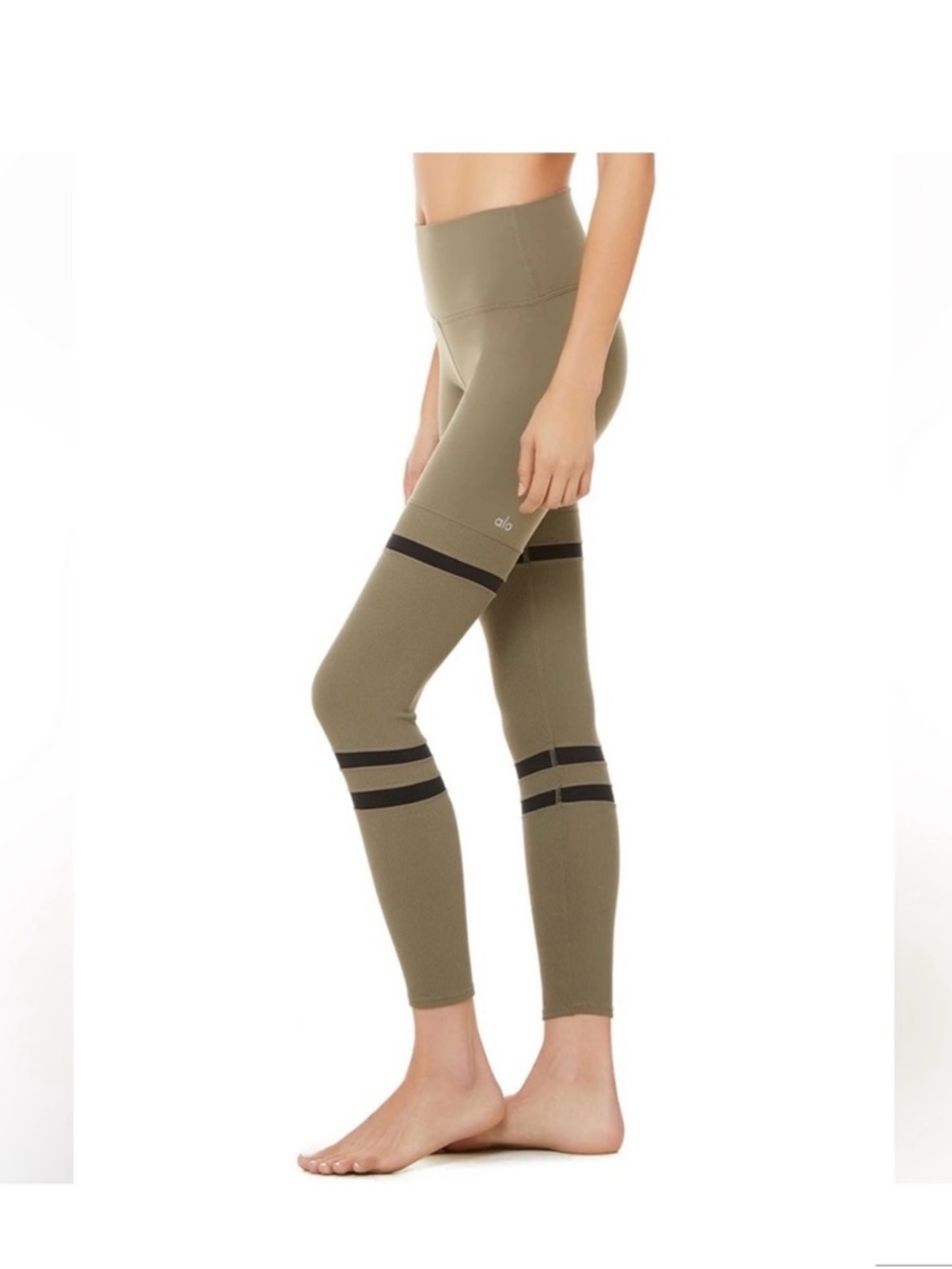 ALO Yoga Olive Green Seamless Leggings with Subtle Logo Sz Sm
